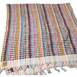 Gold Case Handmade Throw Blanket 100% Cotton Turkish Tassels 78"x36" Soft Thread